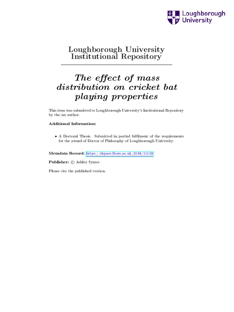 Cricket Bat Thesis - 2006 Symes | PDF | Spline (Mathematics) | Wood