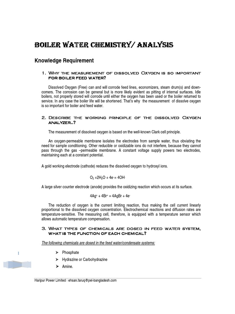 Boiler Water Chemistry Analysis Guide | PDF | Ph | Corrosion