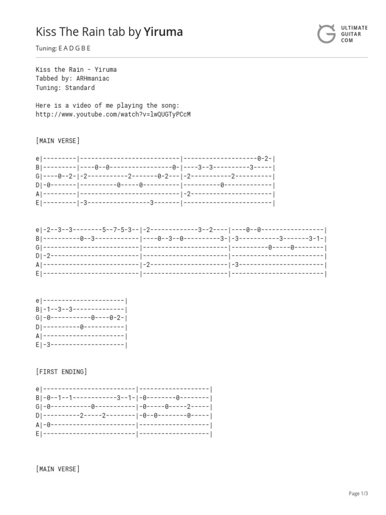 Kiss the Rain Tab (Ver 3) by Yirumatabs Ultimate Guitar Archive