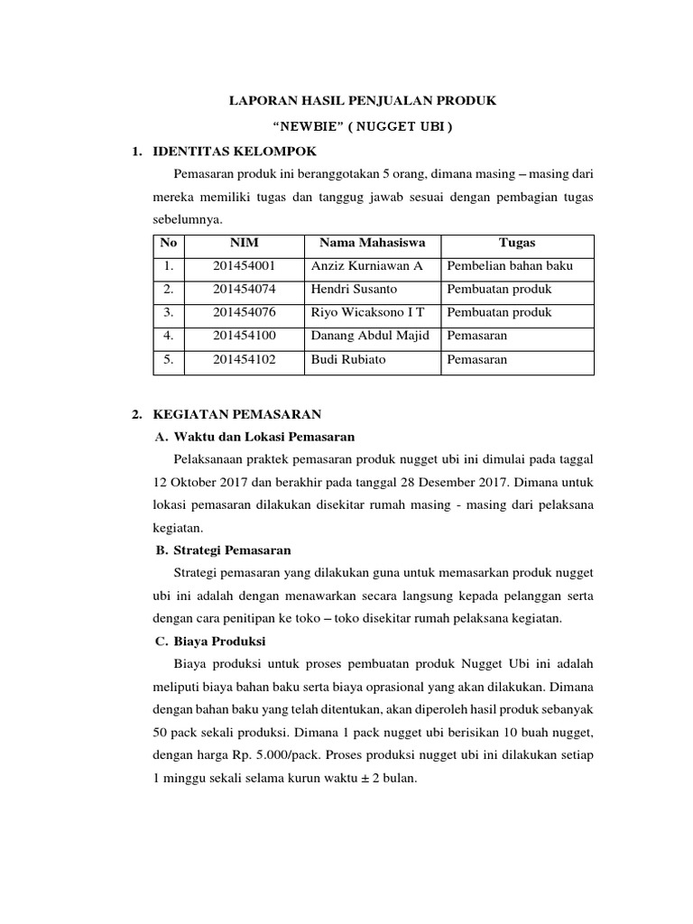 Laporan Hasil Penjualan Produk