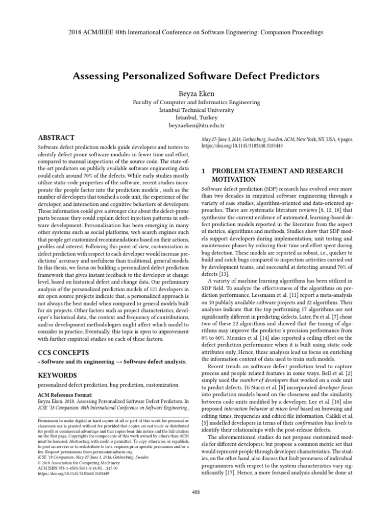 Assessing Personalized Software Defect Predictors | PDF | Computing ...