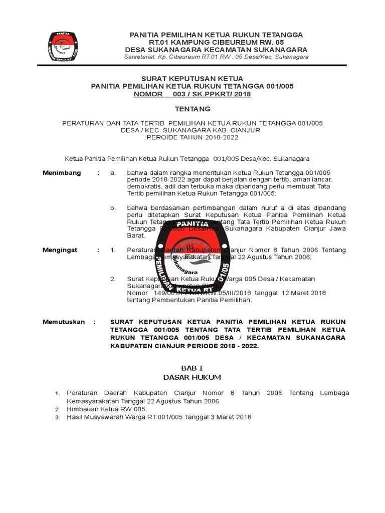 Surat Tugas Panitia Pemilihan Rt | Kumpulan Contoh Surat
