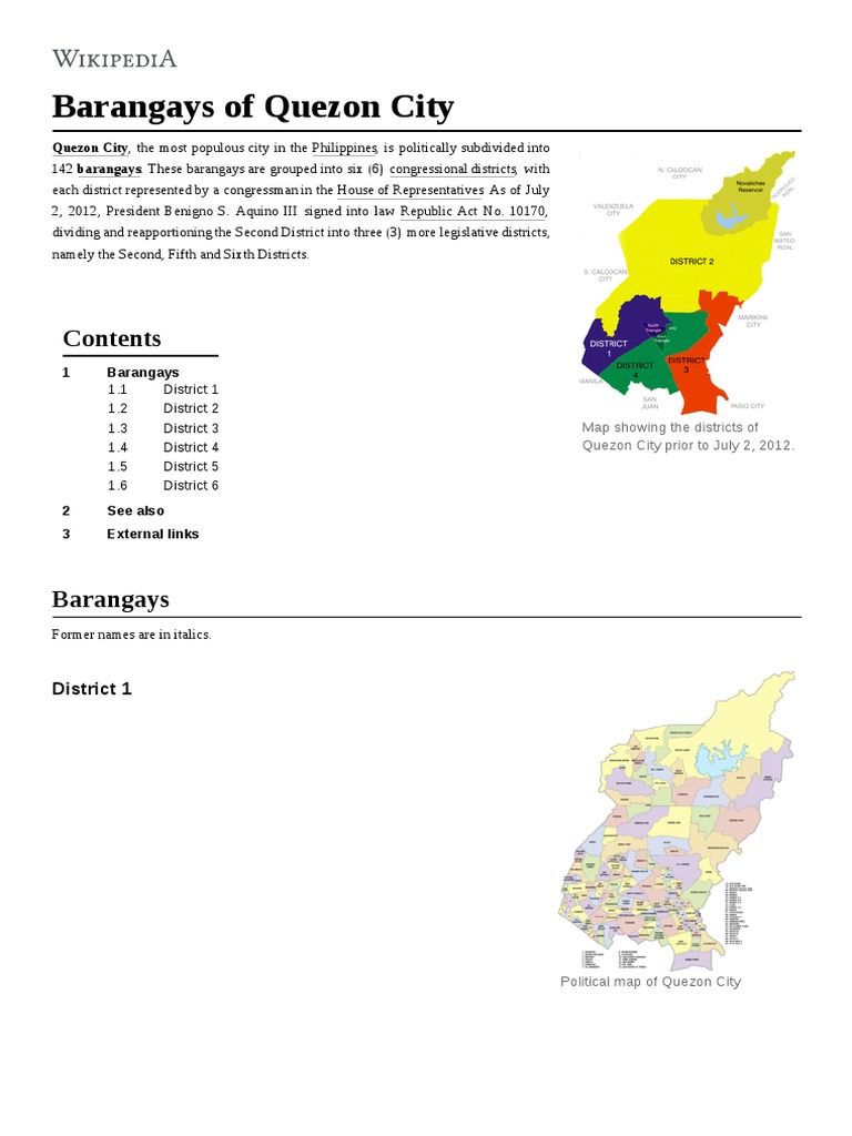 Barangays of Quezon City Philippines