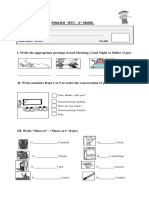 English Test, 6º Grade.: Fine, Thanks. and You?