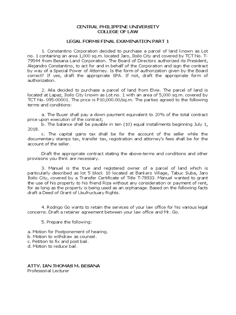 Central Philippine University College of Law Legal Forms Final ...