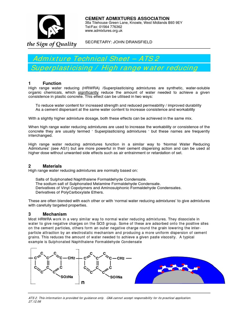 High Range Water Reducing Admixtures | PDF | Concrete | Cement