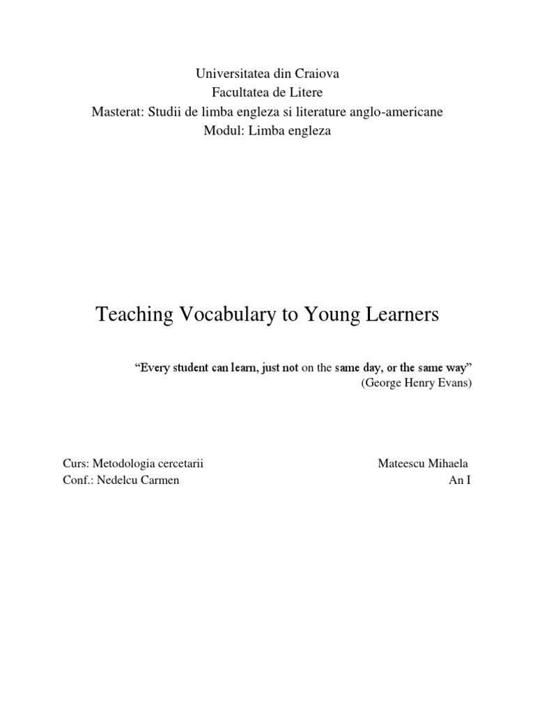 Teaching Vocabulary To Young Learners | PDF | Vocabulary | Second Language