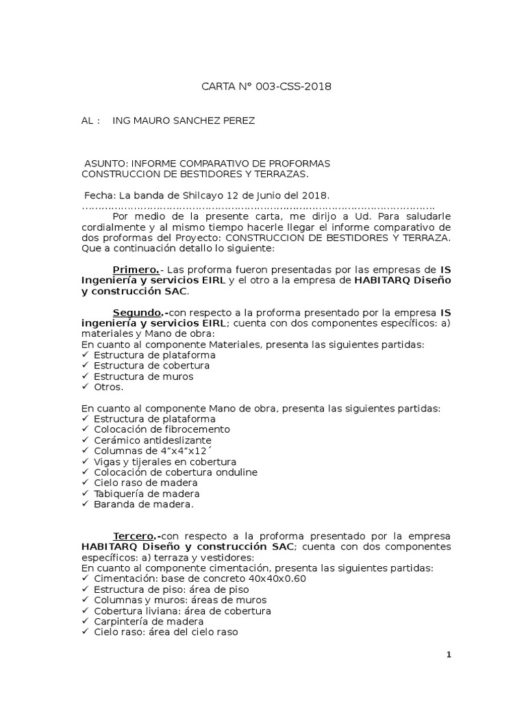 Carta de Entrega Obra Bestidor Presupuesto Ingeniería