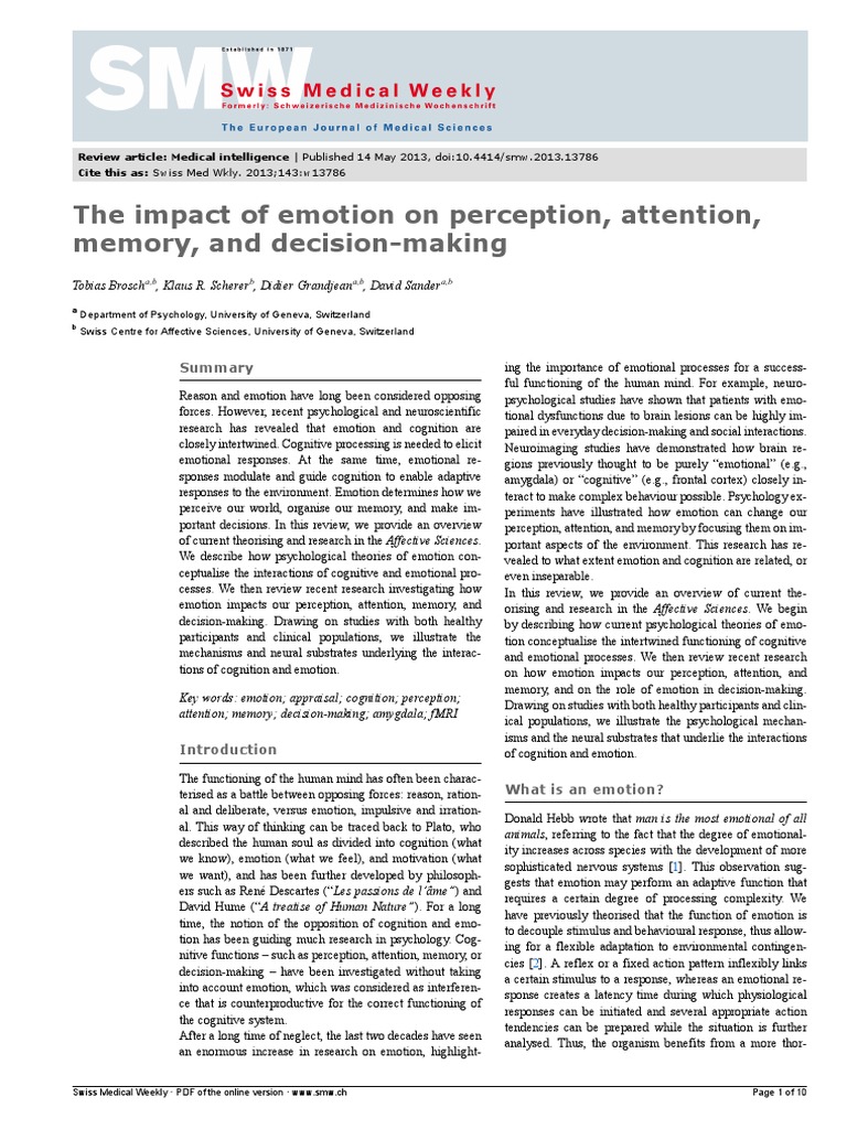 Emotion's Role in Cognition and Decision-Making | PDF | Attention ...
