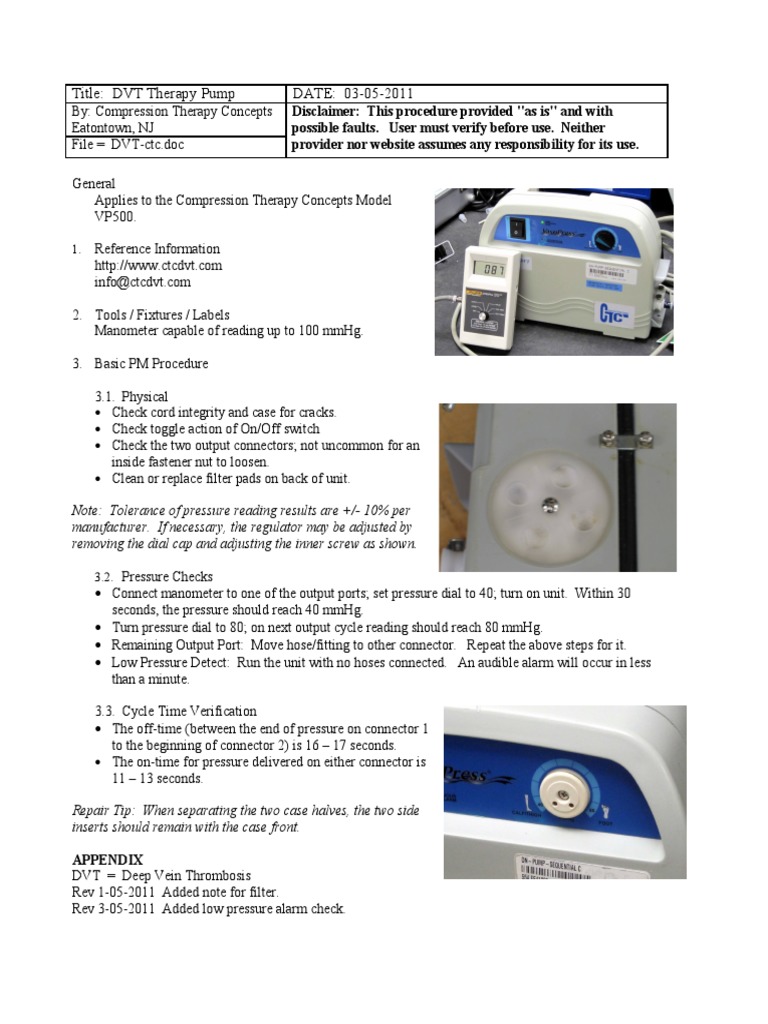 Compression Therapy Pump - Service Guidelines PDF | PDF
