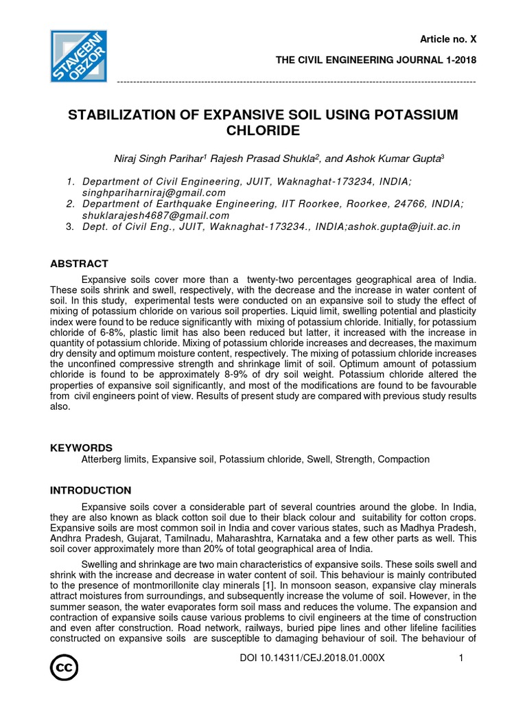 Effect of Potassium Chloride On Expansive Soils | PDF | Potassium ...