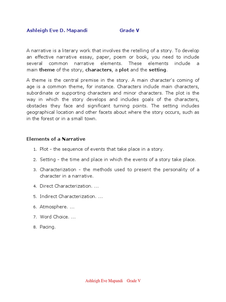 Key Elements of Narrative Writing | PDF | Plot (Narrative) | Narration