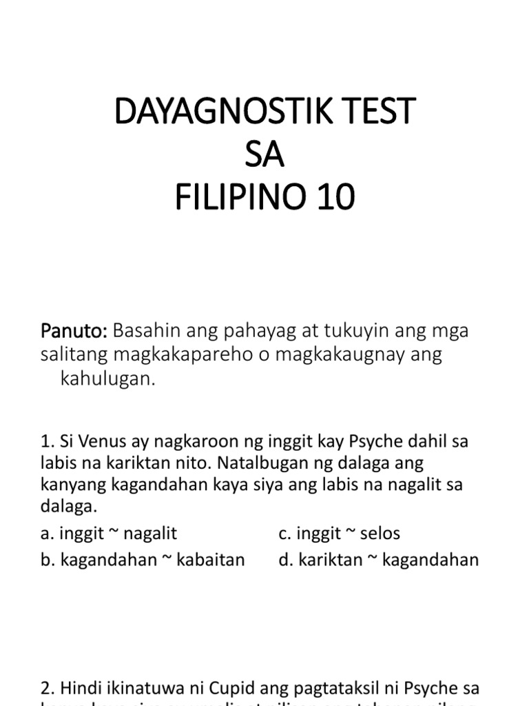 Diagnostic Test in FILIPINO 10 PDF