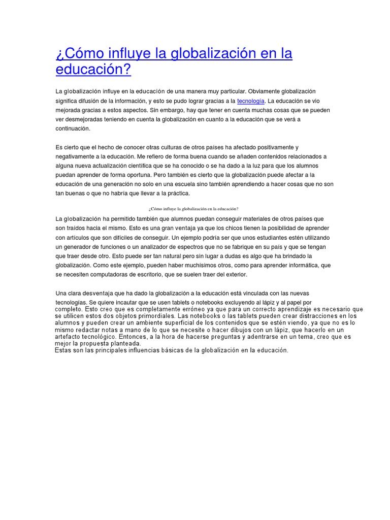 Como Influye La Globalizacion en La Educacion PDF | PDF | Globalización ...