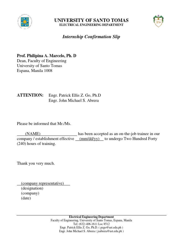 Internship Confirmation Slip | PDF