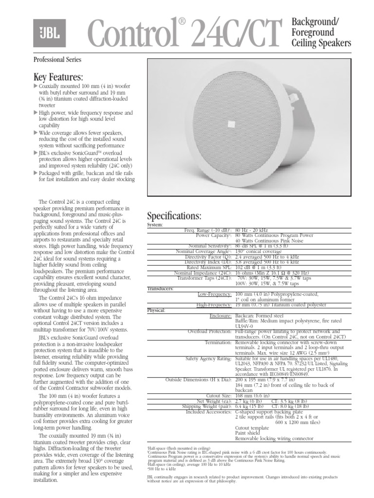 Jbl Ctrl24c Ct V1 Pdf Loudspeaker Transformer