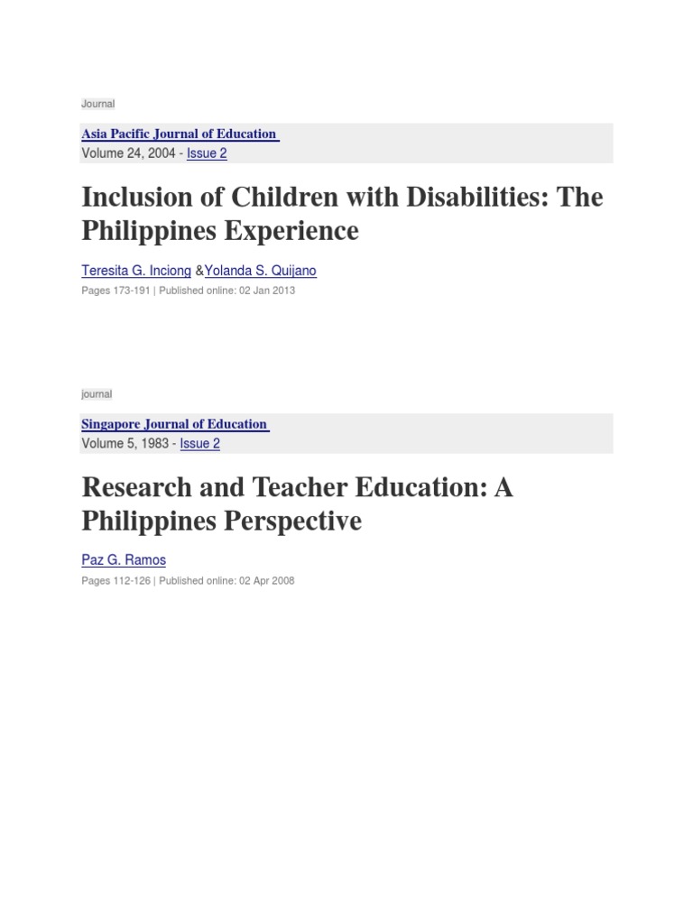 Inclusion of Children With Disabilities: The Philippines Experience ...