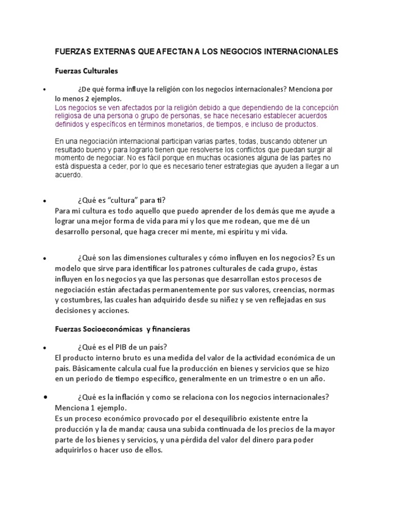 Fuerzas Externas Que Afectan A Los Negocios Internacionales Pdf Inflacion Negocios Internacionales