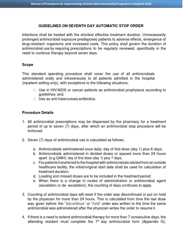 Seventh Day Automatic Stop Order Policy | PDF | Antibiotics | Pharmacy
