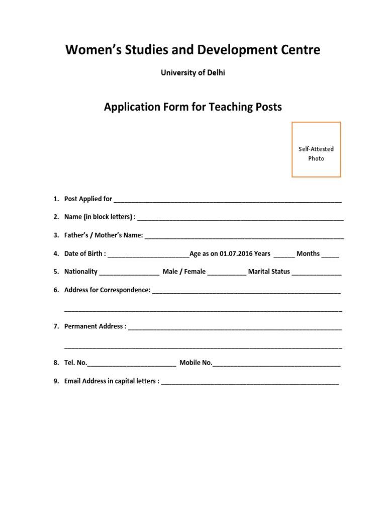Women's Studies and Development Centre: Application Form For Teaching ...