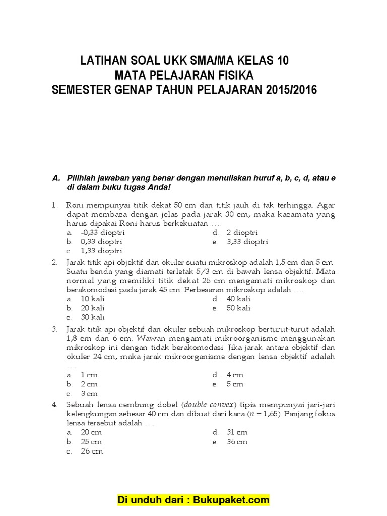 Latihan Soal Fisika Kelas 10 Semester 2 | Bagikan Kelas