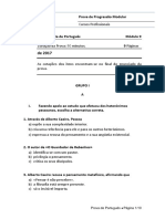 Prova de Progressão Modular: Prova Escrita de Português sobre os Heterónimos de Fernando Pessoa