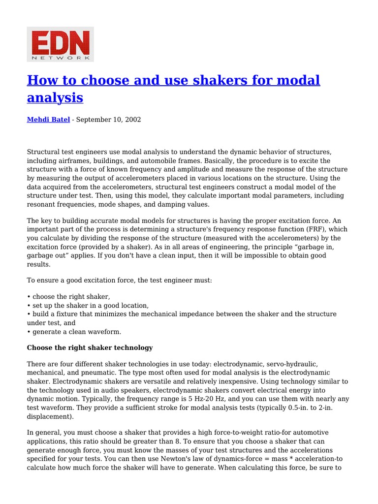 How To Choose and Use Shakers For Modal Analysis PDF Force Applied And Interdisciplinary