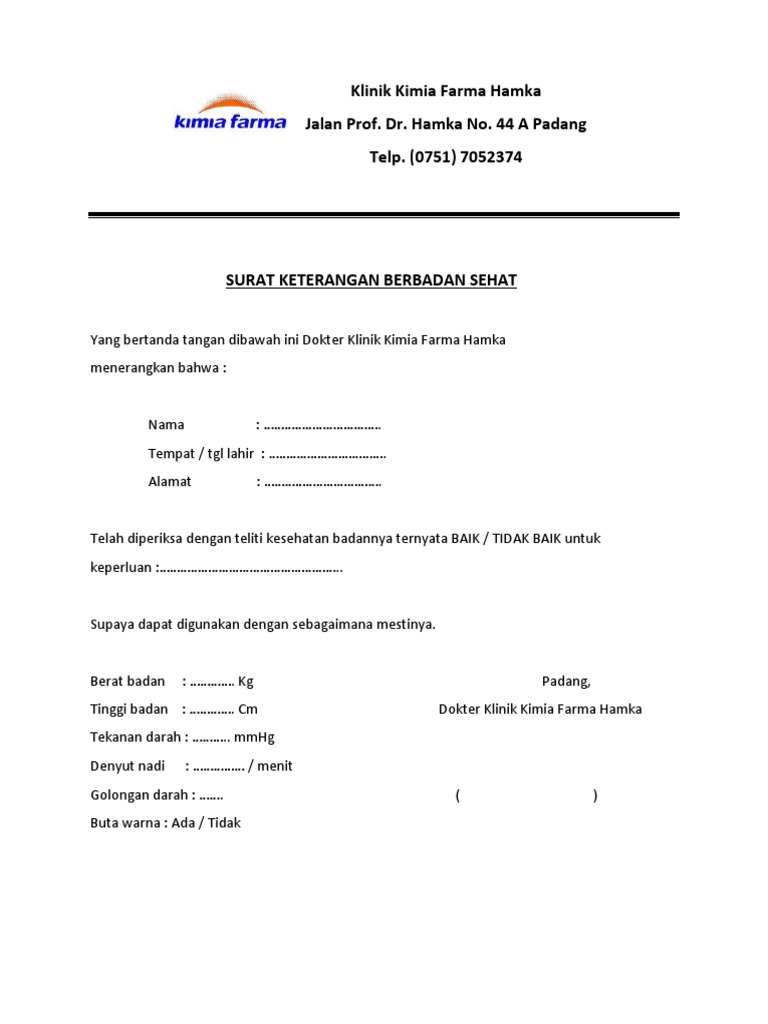 Format Surat Keterangan Sehat Pdf