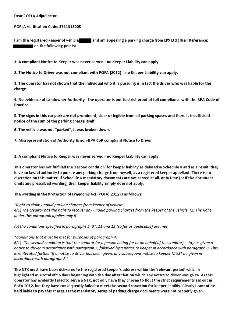 POPLA Appeal Red PDF | PDF | Parking | Parking Lot