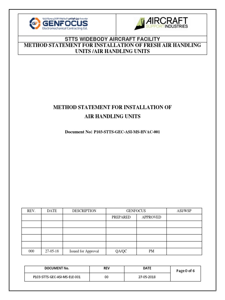 AHU Installation Method Statement | PDF | Duct (Flow) | Pipe (Fluid ...