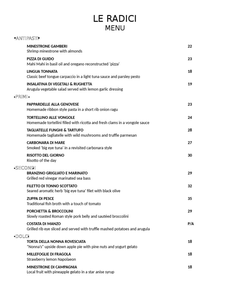 Le Radici Restaurant Menu | PDF | Pesto | Salad