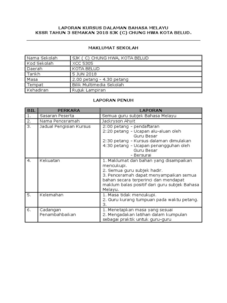 Laporan Kursus Dalaman Pdf