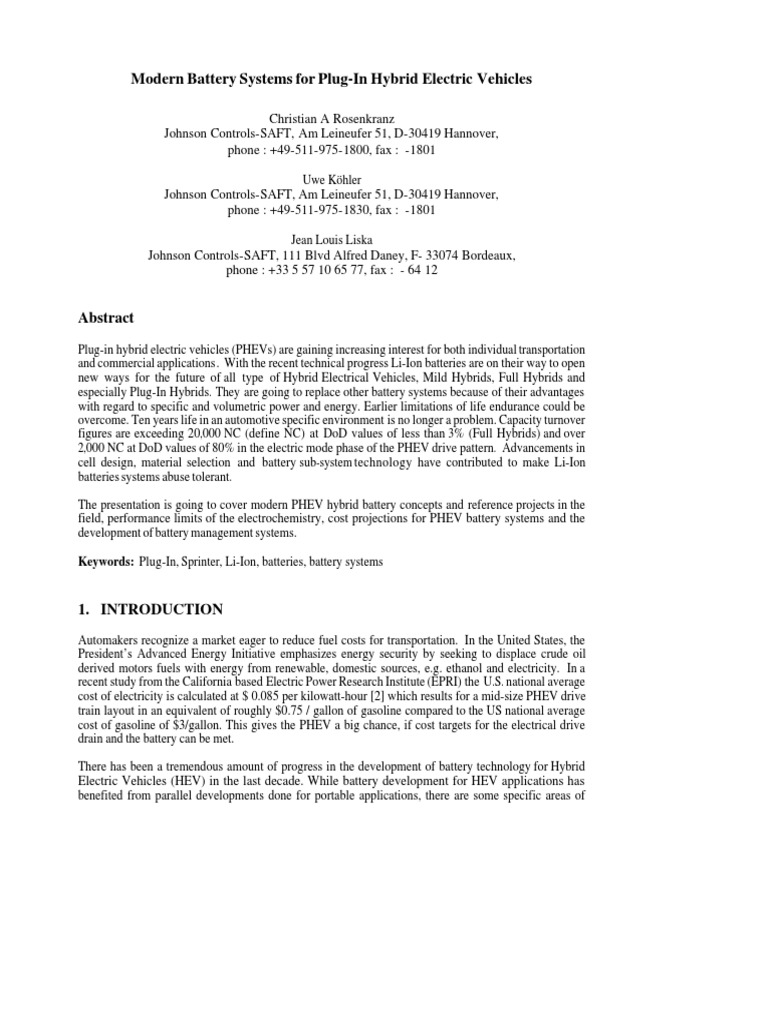 PHEV Battery Innovations and Trends | PDF | Lithium Ion Battery ...