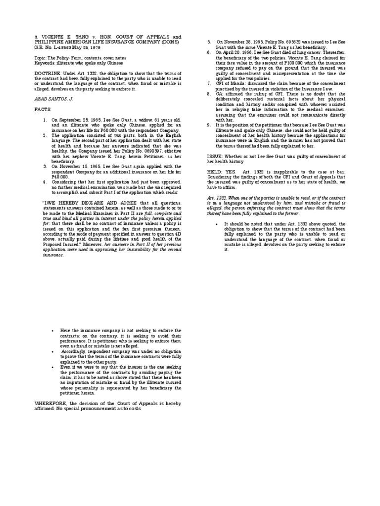 Tang v. Ca | PDF | Insurance | Private Law