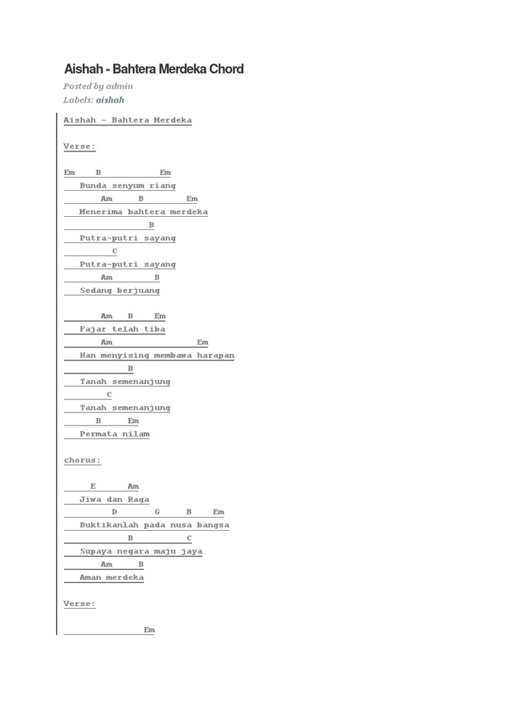 Aishah - Bahtera Merdeka Chord | PDF