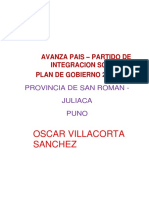 Oscar Villacorta Sanchez: Avanza Pais - Partido de Integracion Social Plan de Gobierno 2019 - 2022