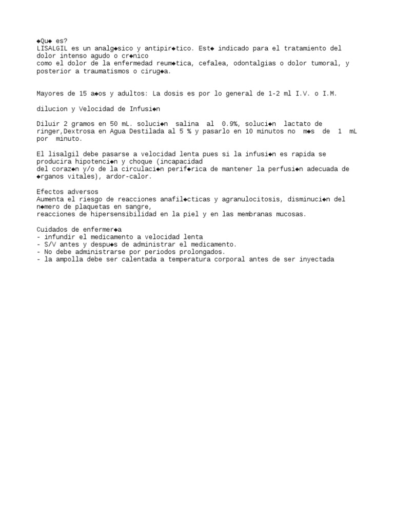 Uso y Dosis de Lisalgil Inyectable | PDF | Salud y bienestar