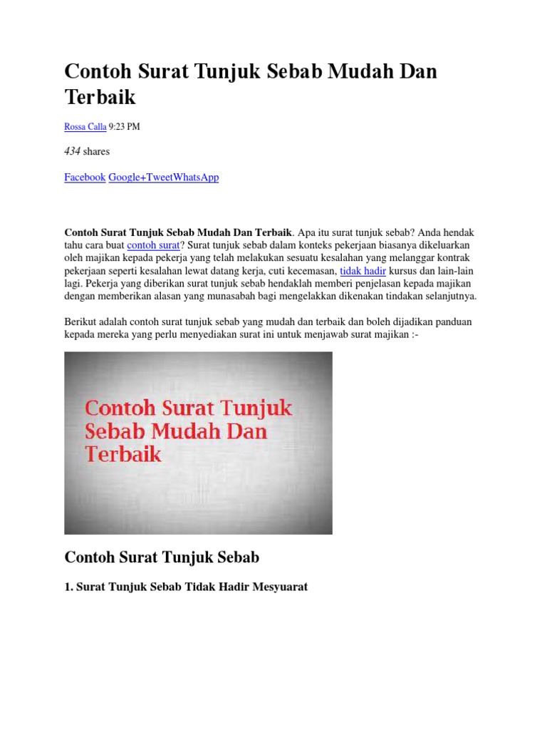 Contoh Surat Tunjuk Sebab Mudah Dan Terbaik Pdf