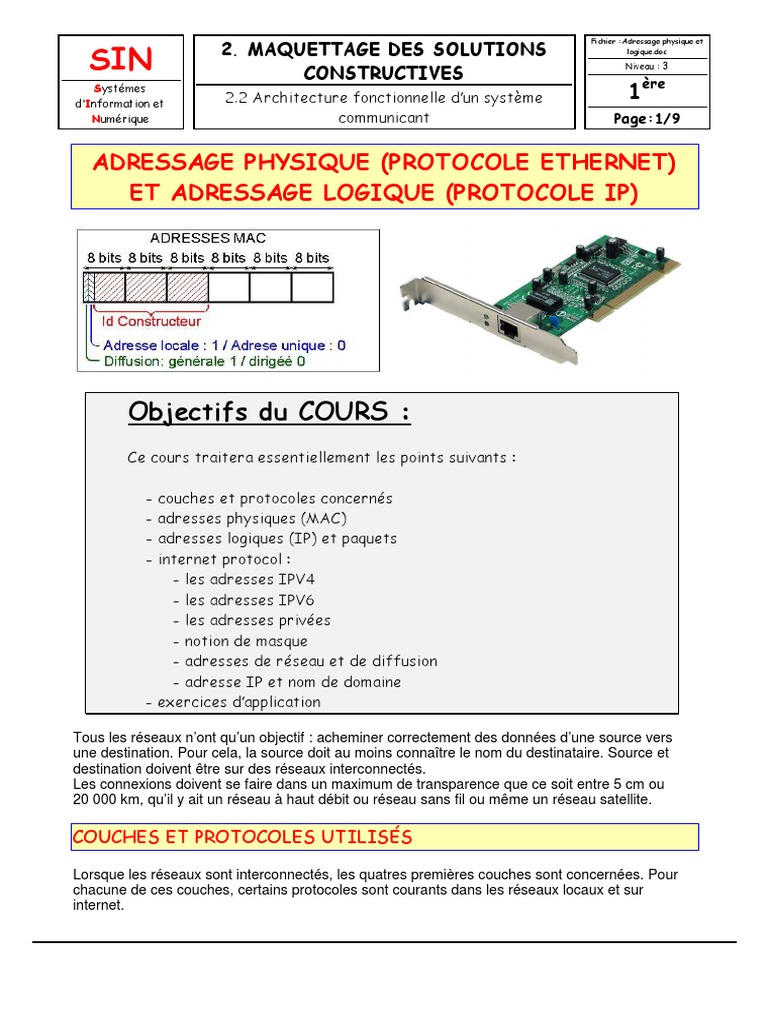 Adressage IP et MAC: Concepts et Protocoles | PDF | Adresse IP | Réseau ...