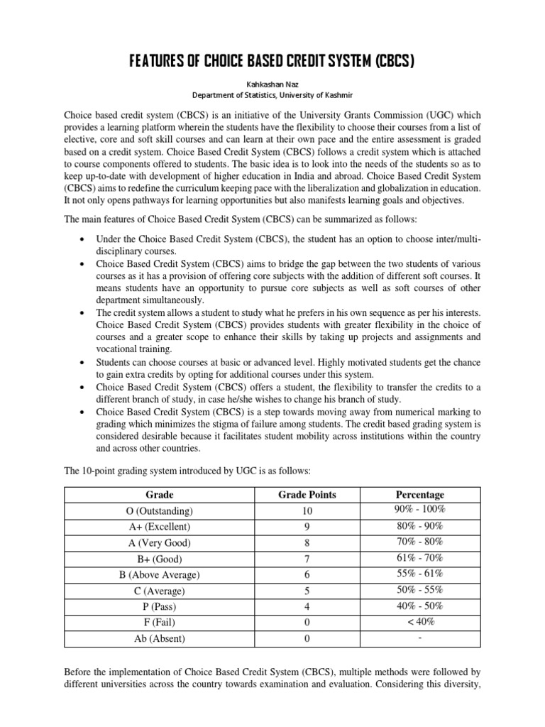 Features of Choice Based Credit System | PDF | Students | Gce Advanced ...