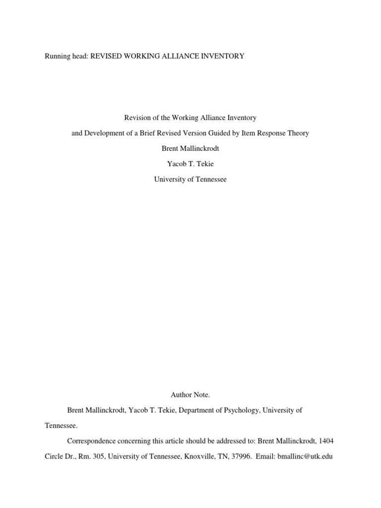 Working Alliance Inventory | PDF | Psychometrics | Psychotherapy