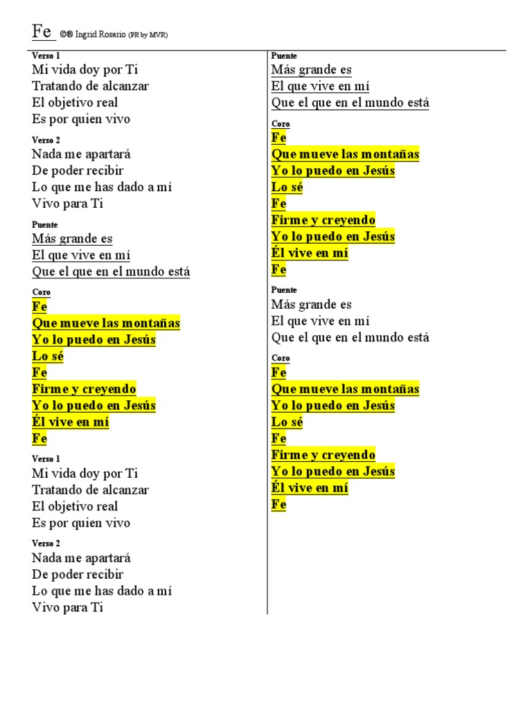 Fe (Lyrics Ingrid Rosario) | PDF