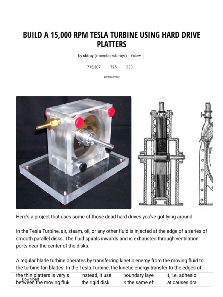 Recycling Hard Drive Platters to Build a HighSpeed Tesla Turbine PDF Hard Disk Drive Turbine