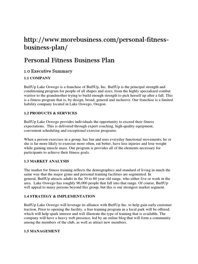 Personal Fitness Business Plan PDF Physical Fitness Personal Trainer