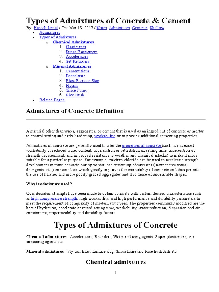 Types of Concrete Admixtures Explained | PDF | Fly Ash | Concrete