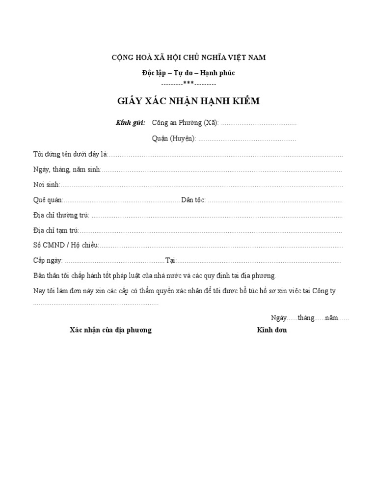 Mau giay xac nhan hanh kiem pdf