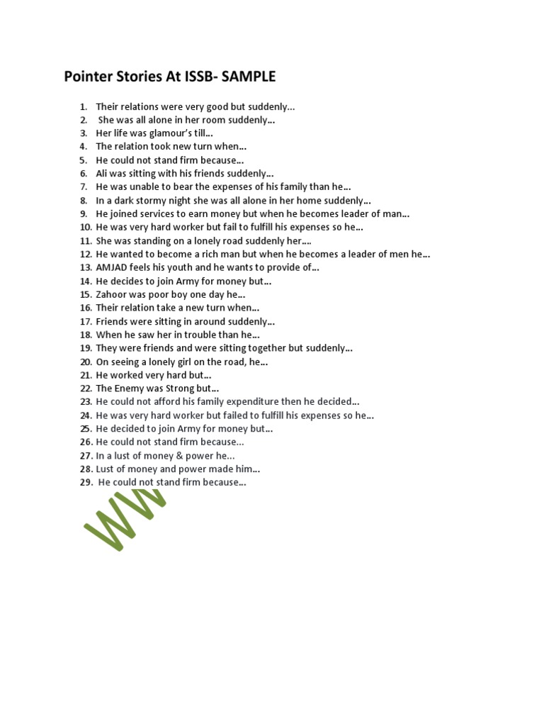 ISSB Pointer Story Writing Examples | PDF | Poetry