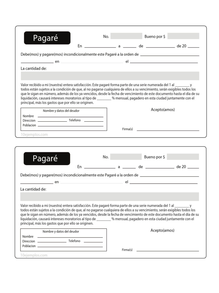 Ejemplo De Un Pagare Pagare para Imprimir | PDF | Responsabilidad (contabilidad financiera) |  Finanzas personales