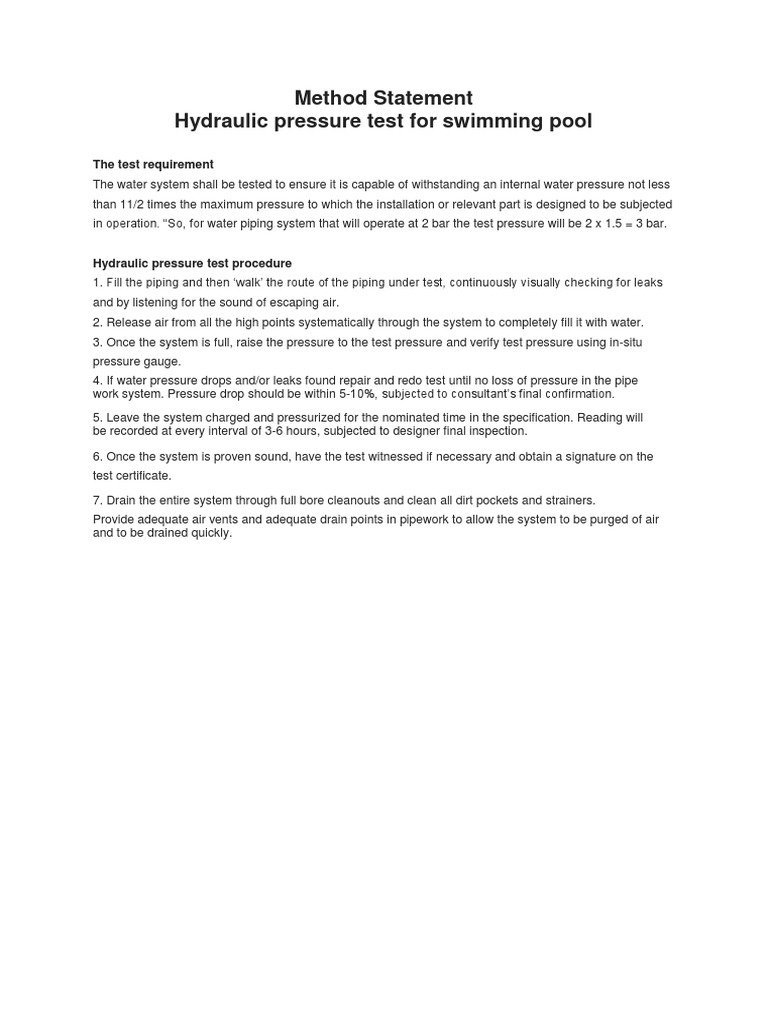 Hydraulic Pressure Test for Pools | PDF | Technology & Engineering