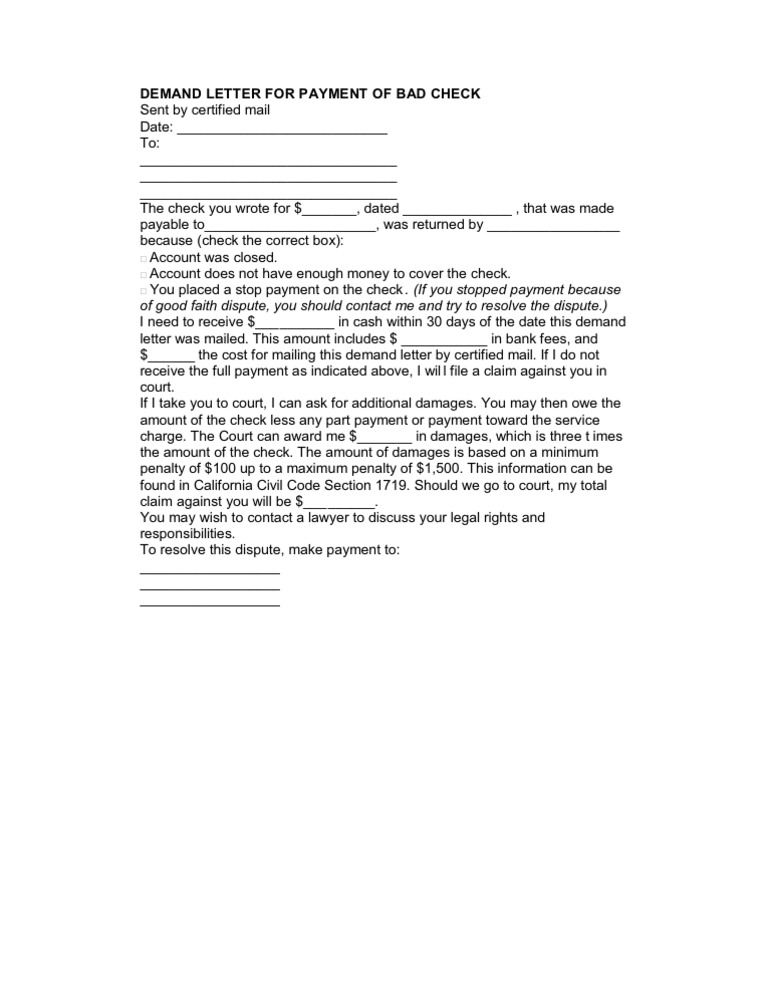 California Bad Check Demand Letter | PDF